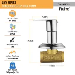Ruhe Liva 20mm Brass Chrome Finish Concealed Stop Cock, 11-1009 image 2
