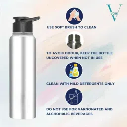 VOIK 750ml Stainless Steel Matt Finish Grey Sipper Fridge Water Bottle, R-MATTE image 2