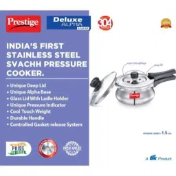 Prestige Deluxe Alpha Svachh 1.5 Litre Stainless Steel Outer Lid Induction Bottom Pressure Cooker image 3