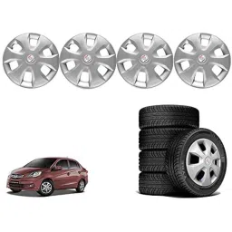 Auto Pearl 4 Pcs 14 inch Polypropylene Silver Press Type Car Wheel Cover Set with Retention Ring for Honda Amaze Type 1 2013-2017, WC14in_WagonR19_SILVER_AmazeTy1_2013_17 image 2