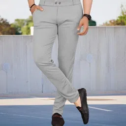 civirasttyle Men Slim Fit Grey Cotton Blend Trousers-picture-16