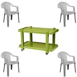 Italica 4 Pcs Polypropylene Marble Grey Premium Arm Chair &a; Green Table with Wheels Set, 9201-4/9509-picture-17