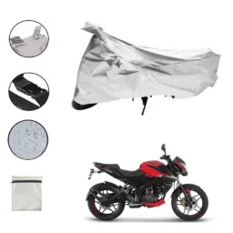 Riderscart Polyester Silver Waterproof Two Wheeler Body Cover with Storage Bag for Bajaj Pulsar NS160 Twin Disc BS6 image 2