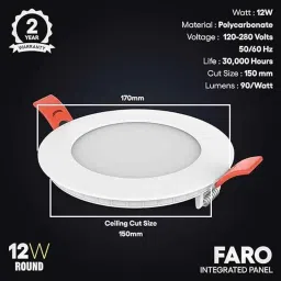 Fybros Faro 12W Polycarbonate Cool White Round LED Panel Light, FLS5057B (Pack of 2) image 2