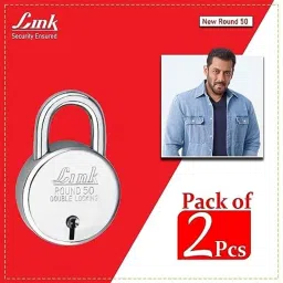 Link 50mm Steel Round Double Locking Padlock with 3 Silver Keys (Pack of 2) image 2