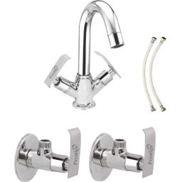 Prestige Qubix 3 Pcs Brass Chrome Finish Angle Cock, Connection Pipe &a; Center Hole Mixer Set (Pack of 2)-picture-31