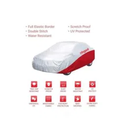 Elegant White &a; Red Water Resistant Car Body Cover for Ford Fiesta image 3