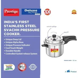 Prestige Deluxe Alpha Svachh 3.5 Litre Stainless Steel Outer Lid Induction Bottom Pressure Cooker image 3