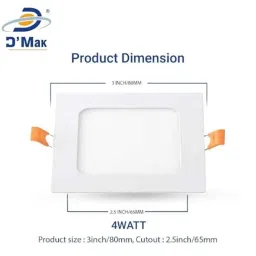 D&s;Mak 4W Natural White Square LED Concealed Panel Light (Pack of 2) image 5