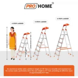 ProHome 6 Step Aluminium Orange Ladder with 5 Anti Skid Shoes, Platform &a; Tool Tray, Apex LAD 06 image 2