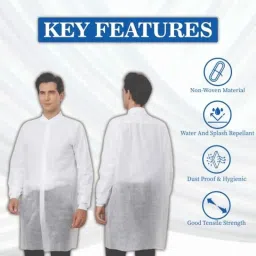 C-Cure 40GSM Non Woven White Disposable Lab Coat with Elastic Wrist, (Pack of 5) image 3