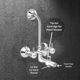 Gold Bell Soft Brass Chrome Finish Silver 3 in 1 Wall Mixer Set with 6x6 inch Overhead Shower &a; Hand Shower, BR083IN1R95 image 3