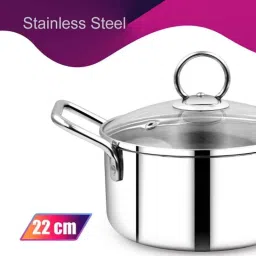 blueberry-s Blueberry&s;s 22cm Stainless Steel Induction Base Stock Pot with Glass Lid image 3