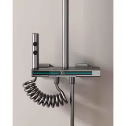 NextGen Brass Gun Gray Black Finish Thermostat Shower Set with Piano Switches &a; Temperature Display image 3