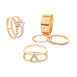 Shining Diva Fashion Set Of 7 Gold-Plated Stone-Studded Finger Rings image 3