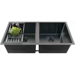 Fossa FS-023BLACK 32x18x10 inch Stainless Steel Matt Finish Black Double Bowl Handmade Kitchen Sink, FS-07DBB-image-24