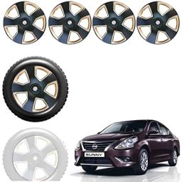 Auto Pearl 4 Pcs 15 inch Black &a; Golden ABS Press Type Hubcap Wheel Cover Set with Retention Ring for Nissan SunnyNew-picture-7