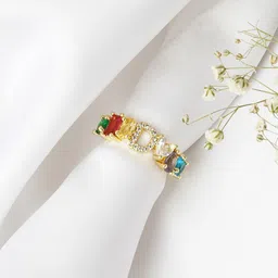 JOKER & WITCH Gold-Toned & Red Rhinestone-Studded Alphabet D Finger Ring-picture-42