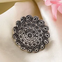 NVR Silver-Plated Floral Adjustable Oxidised Finger Ring-picture-16
