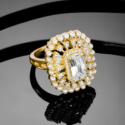 Peora Gold-Plated Cubic Zirconia & Crystal Studded Adjustable Finger Ring image 1