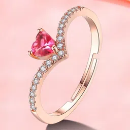 MYKI Rose Gold-Plated & CZ-Studded Heart Shaped Adjustable Finger Ring-picture-13