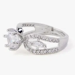 justpeachy Rhodium-Plated American Diamond Studded Finger Ring image 2