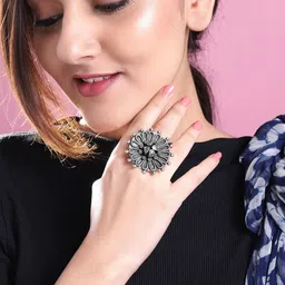 Rubans Oxidised Silver-Plated Handcrafted Finger Ring image 2