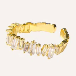 WHITE LIES Gold-Toned & CZ Stone-Studded Finger Ring image 4