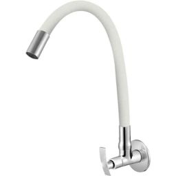 IRIS Passion Brass Chrome Finish White Flexible Sink Cock with Wall Flange-picture-43