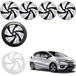Auto Pearl 4 Pcs 15 inch Black &a; Silver ABS Press Type Hubcap Wheel Cover Set with Retention Ring for Honda Jazz 2015 S and V-picture-15
