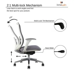 Innowin Roger White &a; Grey Mesh Medium Back Ergonomic Chair image 4