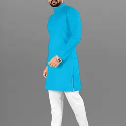 lyplo Men Solid Cotton Blend Straight Kurta image 3