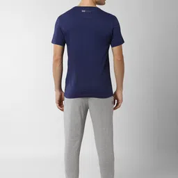 Peter England Men Blue & Yellow Printed Pure Cotton Night suit image 4