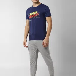 Peter England Men Blue & Yellow Printed Pure Cotton Night suit image 3