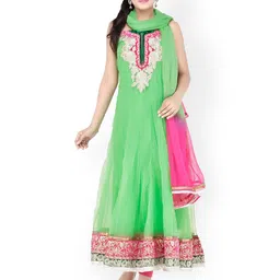 Chhabra 555 Green & Pink Net Unstitched Dress Material-image-41