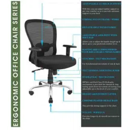 Adiko Black Medium Mesh Back Ergonomic Study Chair with Armrest, ADPN BT MB 030 image 5