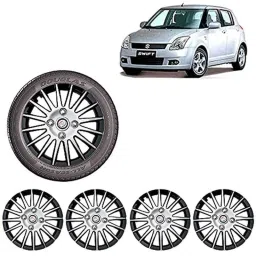 Auto Pearl 4 Pcs 14 inch ABS &a; Plastic Silver &a; Black Press Type Fitting Car Wheel Cover Set for Maruti Swift T 1 image 3