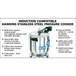 Hawkins 6 Litre Stainless Steel Pressure Cooker, HSS60 (Pack of 5) image 3