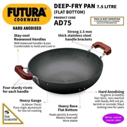 Hawkins Futura 7.5 Litre 36cm Hard Anodized Flat Bottom Deep Fry Pan, AD 75 (Pack of 5) image 2