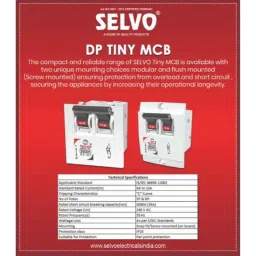 Selvo 25A Double Pole Flush &a; Screw Mounted Mini MCB, GSELDPT12065 (Pack of 3) image 2
