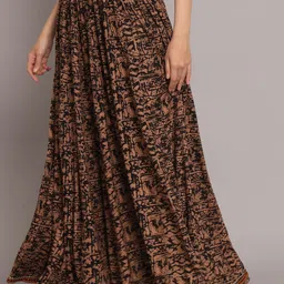 nypa Women Printed Flared Brown Skirt image 3