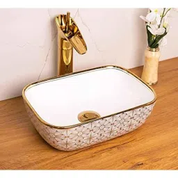 Bassino Art 36x24x12cm Ceramic White &a; Gold Wash Basin, ZX_035-image-51