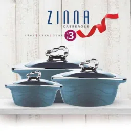 Trueware Zinna 3 Pieces Blue Mirror Finish Casserole Set image 2