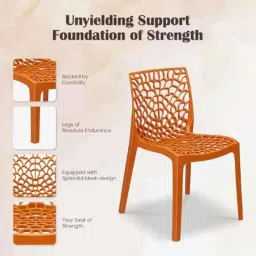 Maharaja Wave 43x79.5x49cm Plastic Orange Outdoor Chair without Arm Rest (Pack of 2) image 3