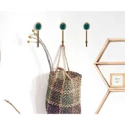 Screwtight 130mm Ceramic Turquoise &a; Gold Multipurpose Crackle Glaze Hook with Brass Effect, AZ-CHK001RO-TU-8 (Pack of 8) image 2