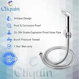 Cliquin KSHF2206 ABS Silver Chrome Wall Mounted Health Faucet with SS Flexible Hose Pipe &a; Wall Hook image 3
