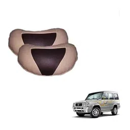 Kozdiko 2 Pcs Beige &a; Brown Car Neck Rest Cushion Pillow Set for Tata Sumo-picture-27