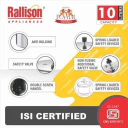 Rallison Deluxe 10 Litre Aluminium Pressure Cooker, RS047 (Pack of 2) image 4