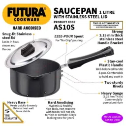 Hawkins Futura 1 Litre 14cm Hard Anodized Ezee Pour Saucepan with Lid, AS 10S (Pack of 5) image 2