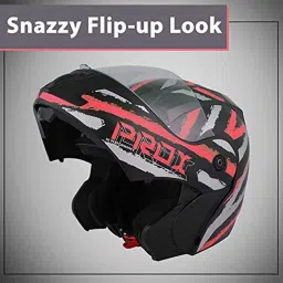 O2 Prox Full Face Flip Up Helmet With Scratch Resistant Clear Visor &a; Cross Ventilation Head Protector For Bike Motorcycle Scooty Mena Riding (P1, Red, M) (Pxp10R) image 2